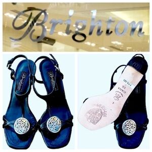 Brighton Kiana Black Leather Sandals Shoes 6.5